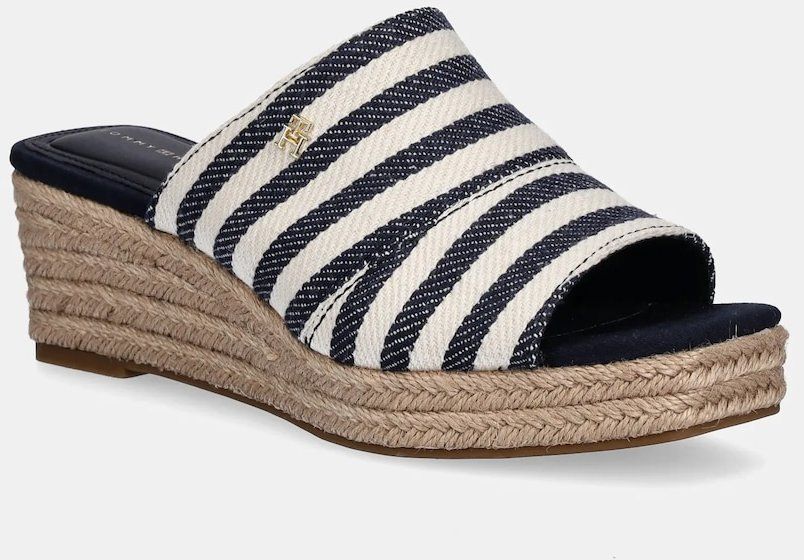 Šľapky Tommy Hilfiger NAUTICAL STRIPES ESPADRILLE MULE dámske, tmavomodrá farba, na kline, FW0FW08666