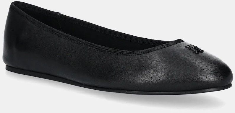 Kožené balerínky Tommy Hilfiger TH HARDWARE LEATHER BALLERINA čierna farba, FW0FW08654