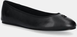 Kožené balerínky Tommy Hilfiger TH HARDWARE LEATHER BALLERINA čierna farba, FW0FW08654