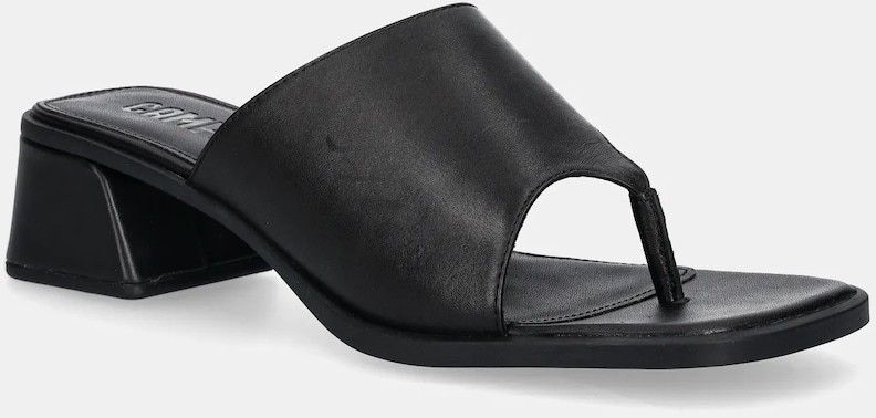 Kožené žabky Camper Kora Sandal dámske, čierna farba, na podpätku, K201738-001