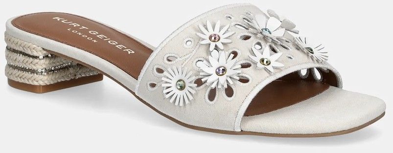 Semišové šľapky Kurt Geiger London Flower Low Sandal dámske, šedá farba, na podpätku, 4493544209