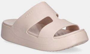 Šľapky Crocs Getaway Platform H - Strap dámske, béžová farba, na platforme, 209409-6UR