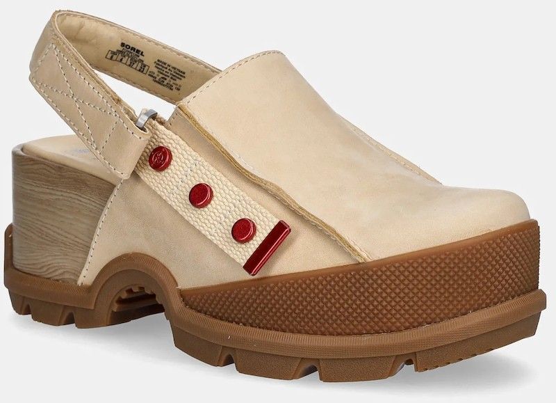 Kožené sandále Sorel ROAMN CLOG RBR GEAR CHK dámske, béžová farba, na platforme, 2125951296
