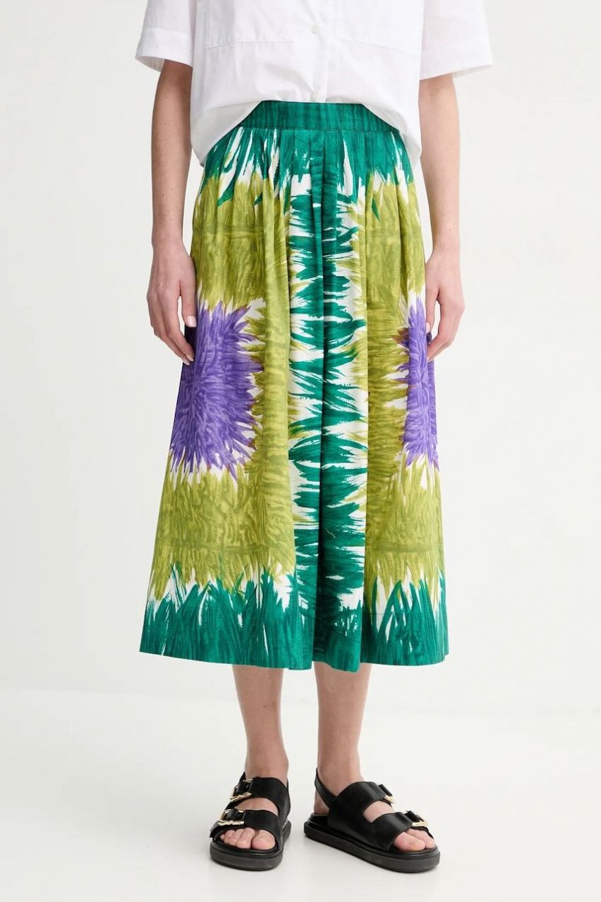 Bavlnená sukňa Weekend Max Mara zelená farba, midi, áčkový strih, 2515101036600