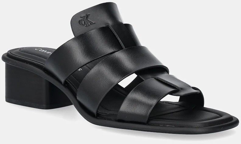 Šľapky Calvin Klein Jeans HEEL SQUARE MG LTH dámske, čierna farba, na podpätku, YW0YW01702