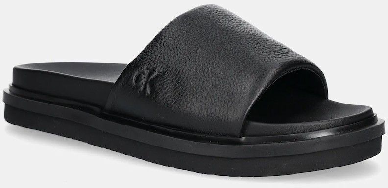 Šľapky Calvin Klein Jeans FLAT MOLDED SLIDE SANDAL LTH pánske, čierna farba, YM0YM01225