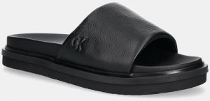 Šľapky Calvin Klein Jeans FLAT MOLDED SLIDE SANDAL LTH pánske, čierna farba, YM0YM01225