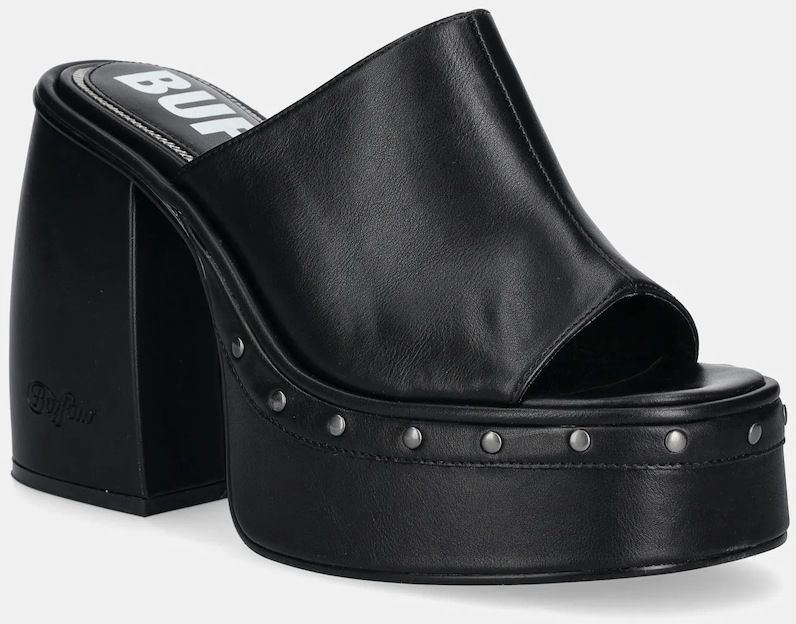 Šľapky Buffalo Heart Mule dámske, čierna farba, na kline, 1291603-BLK