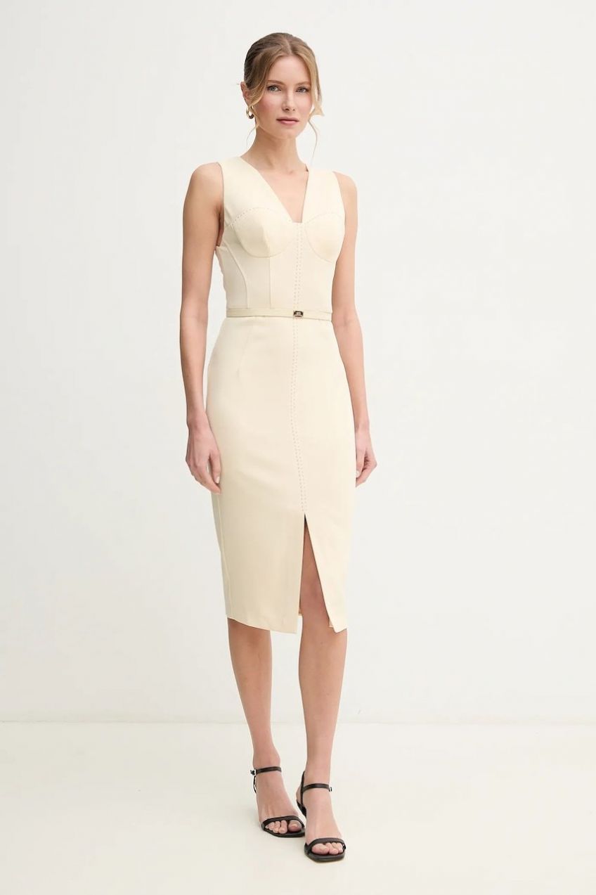 Šaty Elisabetta Franchi žltá farba, midi, priliehavá, AB70651E2