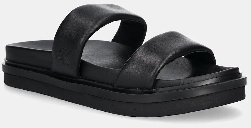 Šľapky Calvin Klein Jeans FLAT MOLDED DOUBLEBAR SANDAL LTH pánske, čierna farba, YM0YM01226
