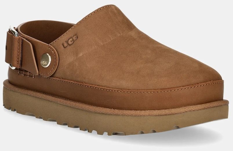 Nubukové šľapky UGG Goldenstar Villa Clog dámske, hnedá farba, na platforme, 1169590-CHE