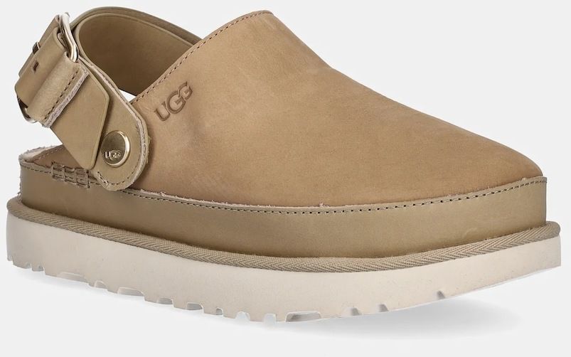 Nubukové šľapky UGG Goldenstar Villa Clog dámske, béžová farba, na platforme, 1169590-MDSD
