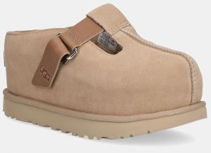 Semišové šľapky UGG Goldenstar Hi Clog dámske, béžová farba, na platforme, 1167550-SAN