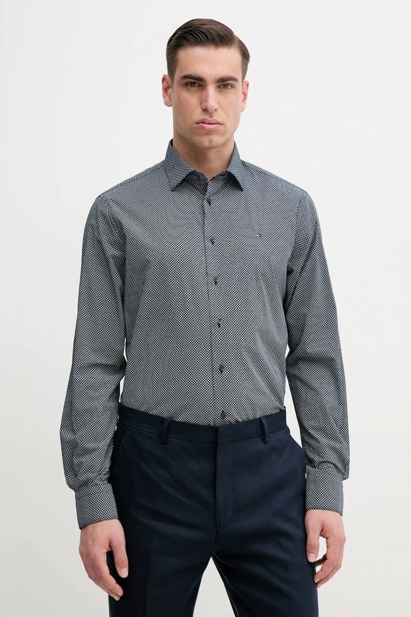 Bavlnená košeľa Tommy Hilfiger pánska, tmavomodrá farba, regular, s klasickým golierom, MW0MW38960