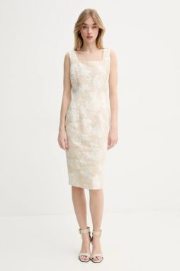 Šaty s prímesou ľanu Blugirl Blumarine béžová farba, mini, priliehavá, RA5131.T2942