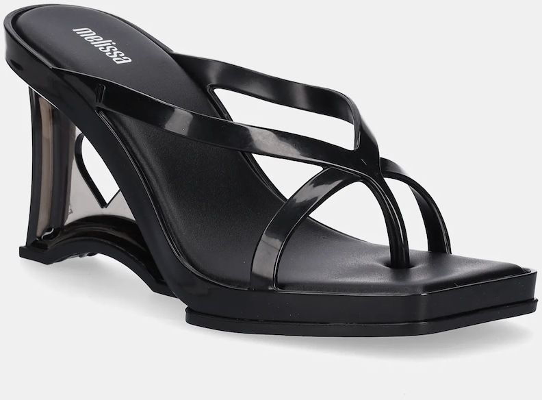 Šľapky Melissa GLASS HEEL AD dámske, čierna farba, na kline, M 35801 AW696