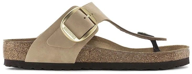 Nubukové šľapky Birkenstock Gizeh Big Buckle dámske, béžová farba, na plochom podpätku, 1024007