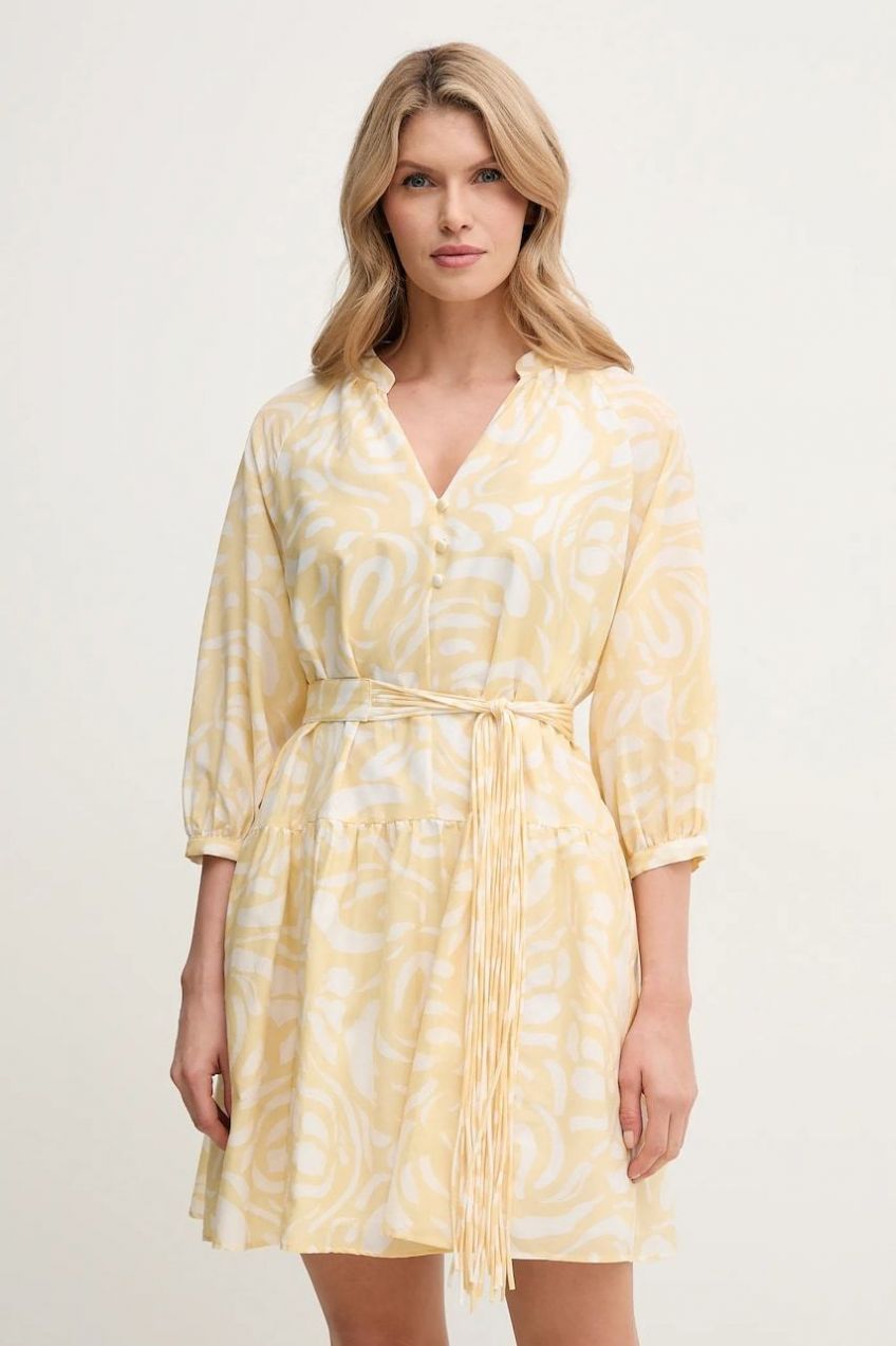 Šaty s prímesou hodvábu Marella VENAS žltá farba, mini, oversize, 2513221114200