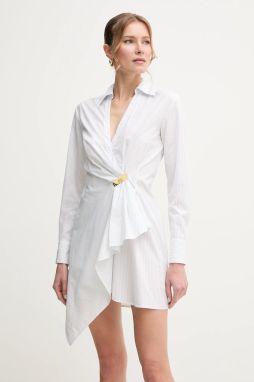 Bavlnené šaty Elisabetta Franchi biela farba, mini, áčkový strih, AB72551E2