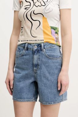 Rifľové krátke nohavice Karl Lagerfeld Jeans dámske, jednofarebné, vysoký pás, A2W10041