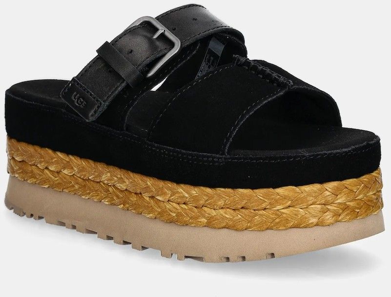 Semišové šľapky UGG Aubrey Slide dámske, čierna farba, na platforme, 1167451-BLK