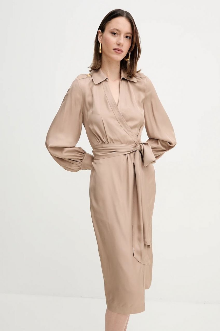 Šaty Marciano Guess DORIAN béžová farba, midi, rovný strih, 5GGK30 7309A