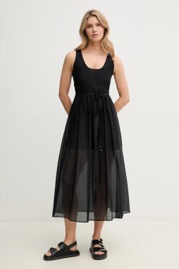 Šaty s prímesou hodvábu Marella Emme by Marella čierna farba, midi, áčkový strih, 2515221172200