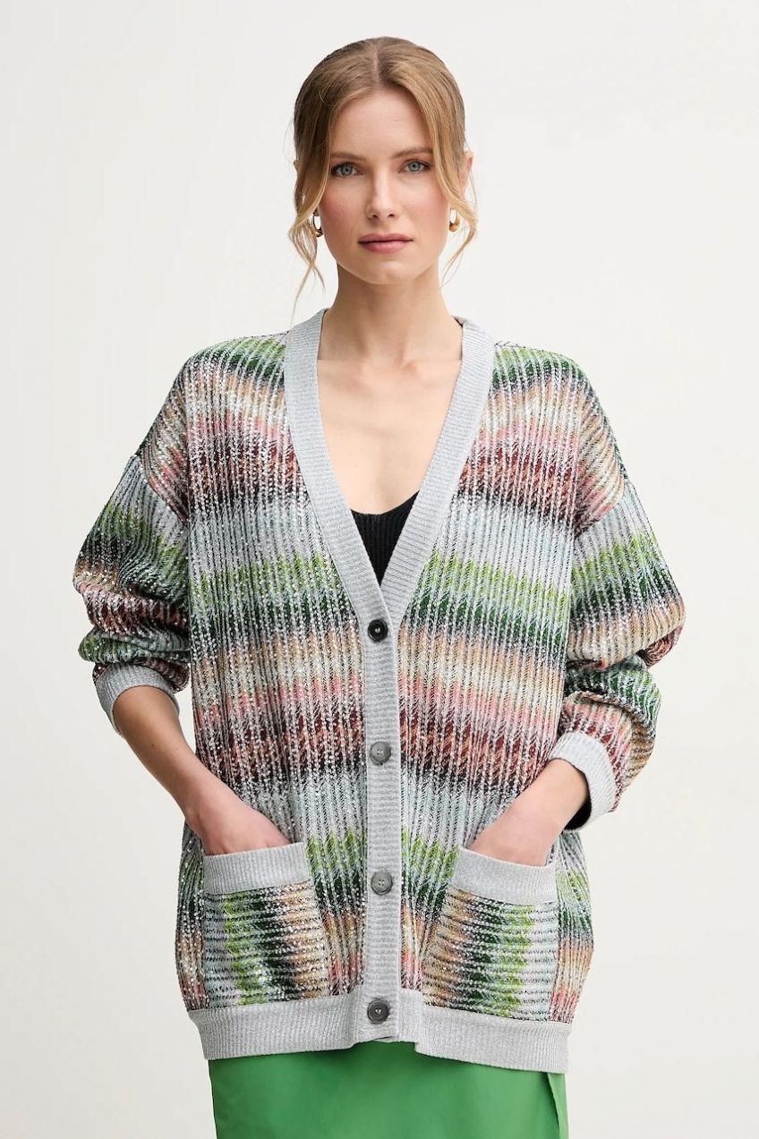 Kardigán Missoni dámsky, zelená farba, tenký, DS25SM0I.BC0051