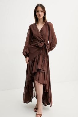 Bavlnené šaty Marciano Guess ELSA hnedá farba, midi, rovný strih, 5GGK53 7317A