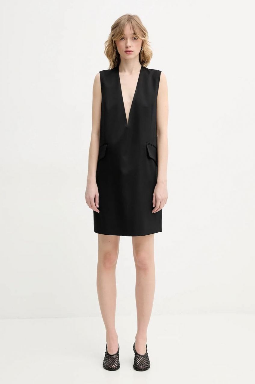 Šaty s prímesou vlny MM6 Maison Margiela čierna farba, mini, oversize, S52DA0046.M35153