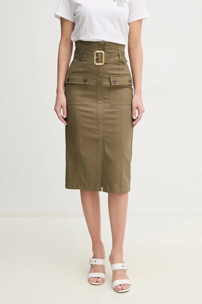 Bavlnená sukňa Marciano Guess CINDY zelená farba, midi, puzdrová, 5GGD02 7293A