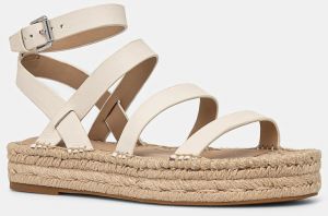 Kožené sandále Lauren Ralph Lauren Polly Gldtr dámske, béžová farba, na platforme, 802967094001