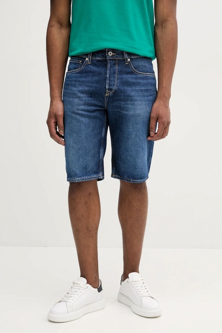 Rifľové krátke nohavice Pepe Jeans RELAXED SHORT CALLEN pánske, tmavomodrá farba, PM801079IC2