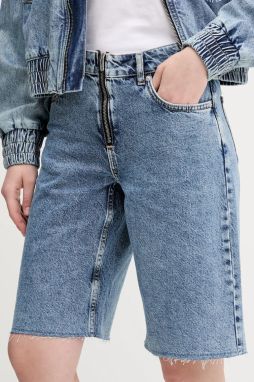 Rifľové krátke nohavice Karl Lagerfeld Jeans dámske, jednofarebné, vysoký pás, A2W10042