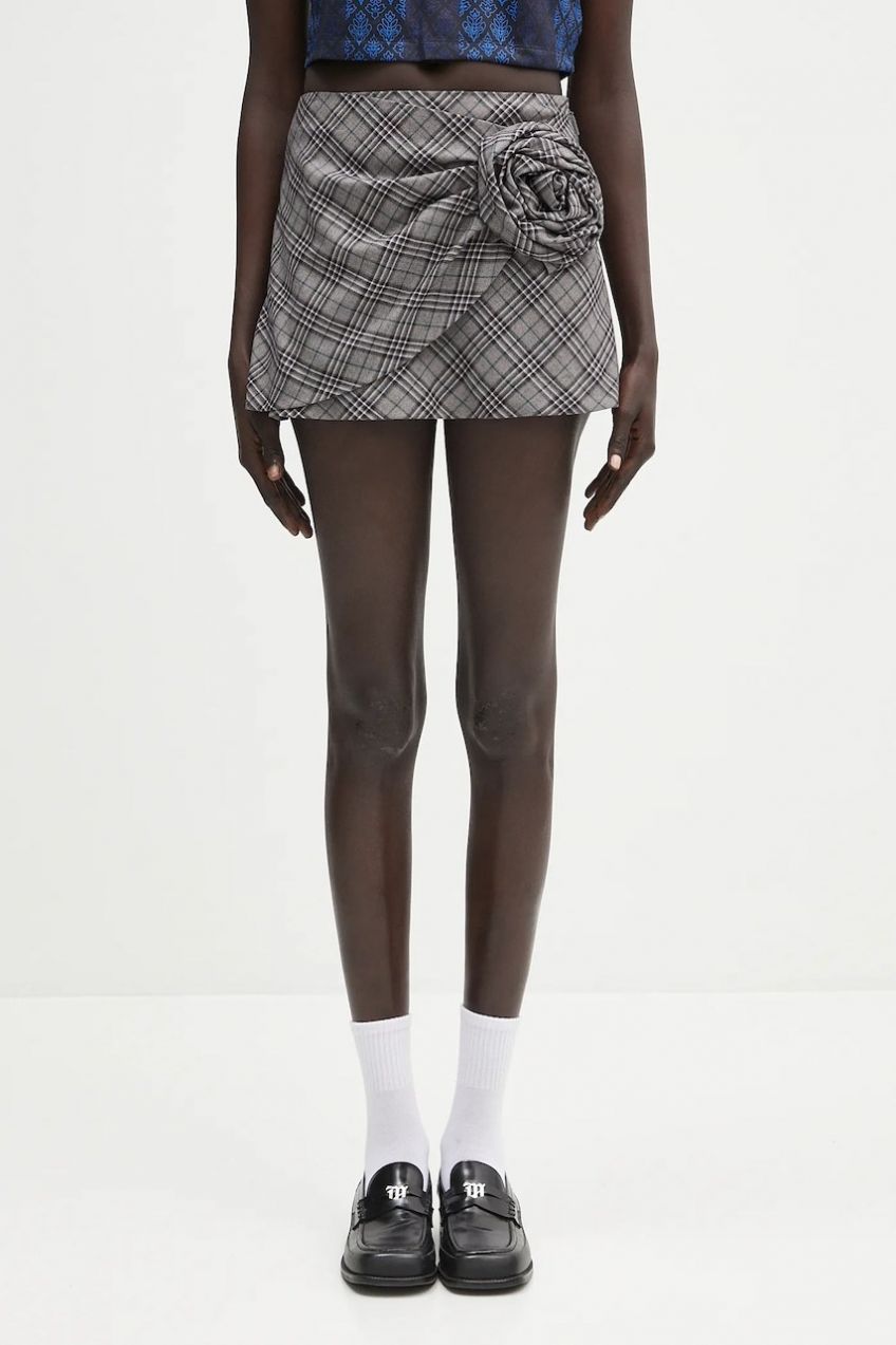 Vlnená sukňa AMBUSH Check Rose Skirt šedá farba, mini, áčkový strih, 12115390