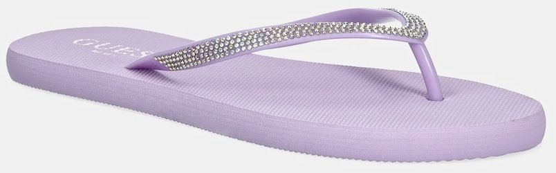 Šľapky Guess FLIP FLOP RHINESTONE dámske, fialová farba, na plochom podpätku, E5GZ05 BB00F