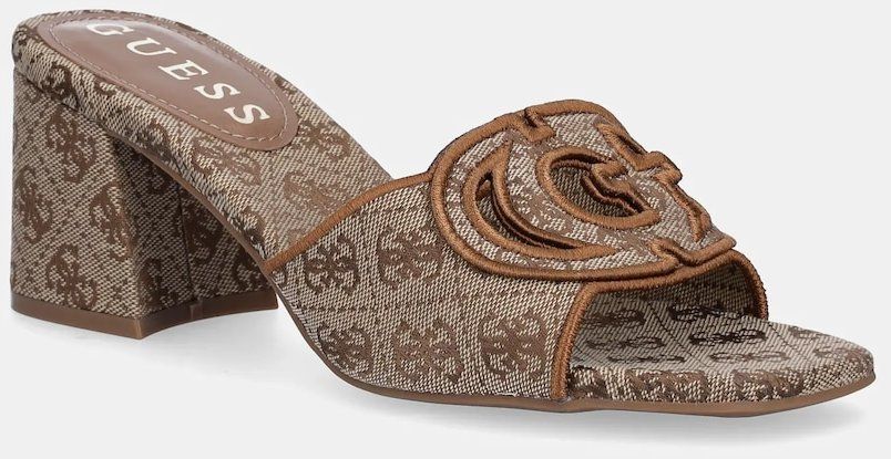 Šľapky Guess GALSEE dámske, hnedá farba, na podpätku, FLJGEE FAL03