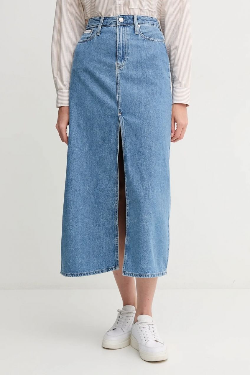 Rifľová sukňa Calvin Klein Jeans maxi, rovný strih, J20J225192