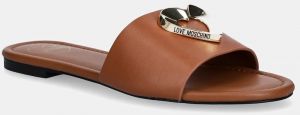 Kožené šľapky Love Moschino dámske, hnedá farba, JA28161G0MIA0201