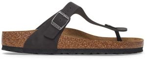 Nubukové šľapky Birkenstock Gizeh SFB dámske, čierna farba, na plochom podpätku, 1019023