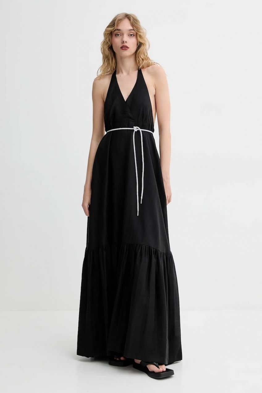 Šaty Blugirl Blumarine čierna farba, maxi, áčkový strih, RA5193.T2948