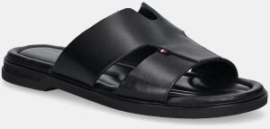 Kožené šľapky Tommy Hilfiger PREMIUM HILFIGER SLIPON LH SAND pánske, čierna farba, FM0FM05357
