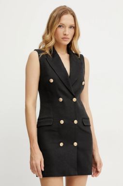 Ľanové šaty Elisabetta Franchi čierna farba, mini, priliehavá, AB85352E2