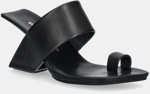 Kožené šľapky United Nude Loop Toe Hi dámske, čierna farba, na podpätku, 1072201162