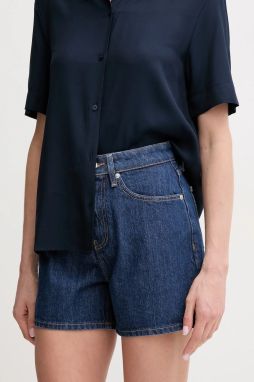 Rifľové krátke nohavice Tommy Hilfiger dámske, jednofarebné, vysoký pás, WW0WW44385