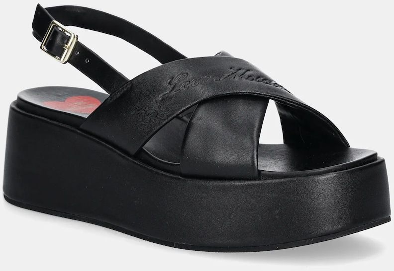 Kožené sandále Love Moschino dámske, čierna farba, na platforme, JA16187I0MIA0000