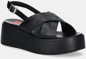 Kožené sandále Love Moschino dámske, čierna farba, na platforme, JA16187I0MIA0000