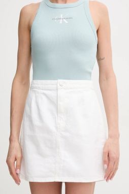 Rifľová sukňa Calvin Klein Jeans biela farba, mini, áčkový strih, J20J225194
