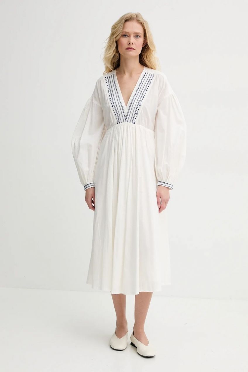 Bavlnené šaty A.P.C. robe anni béžová farba, midi, áčkový strih, COHHH.F35203