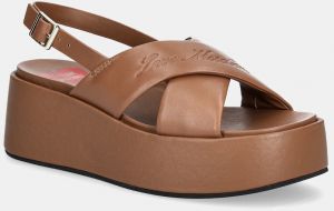 Kožené sandále Love Moschino dámske, hnedá farba, na platforme, JA16187I0MIA0201